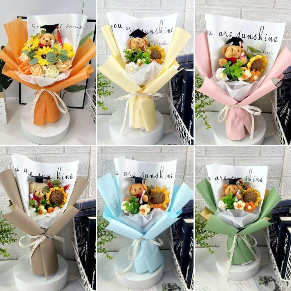 Handmade Sunflower Flowers Crochet Sunflower Dr. Bear Flower Bouquet New Animal Plush Bouquet  Gift