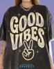 Good Vibes Peace Sign Retro Hand Gesture Comfort Colors® Tshirt, Positive Energy Hippie Spirit Vintage Aesthetic Minimalist Sparkles Tees,