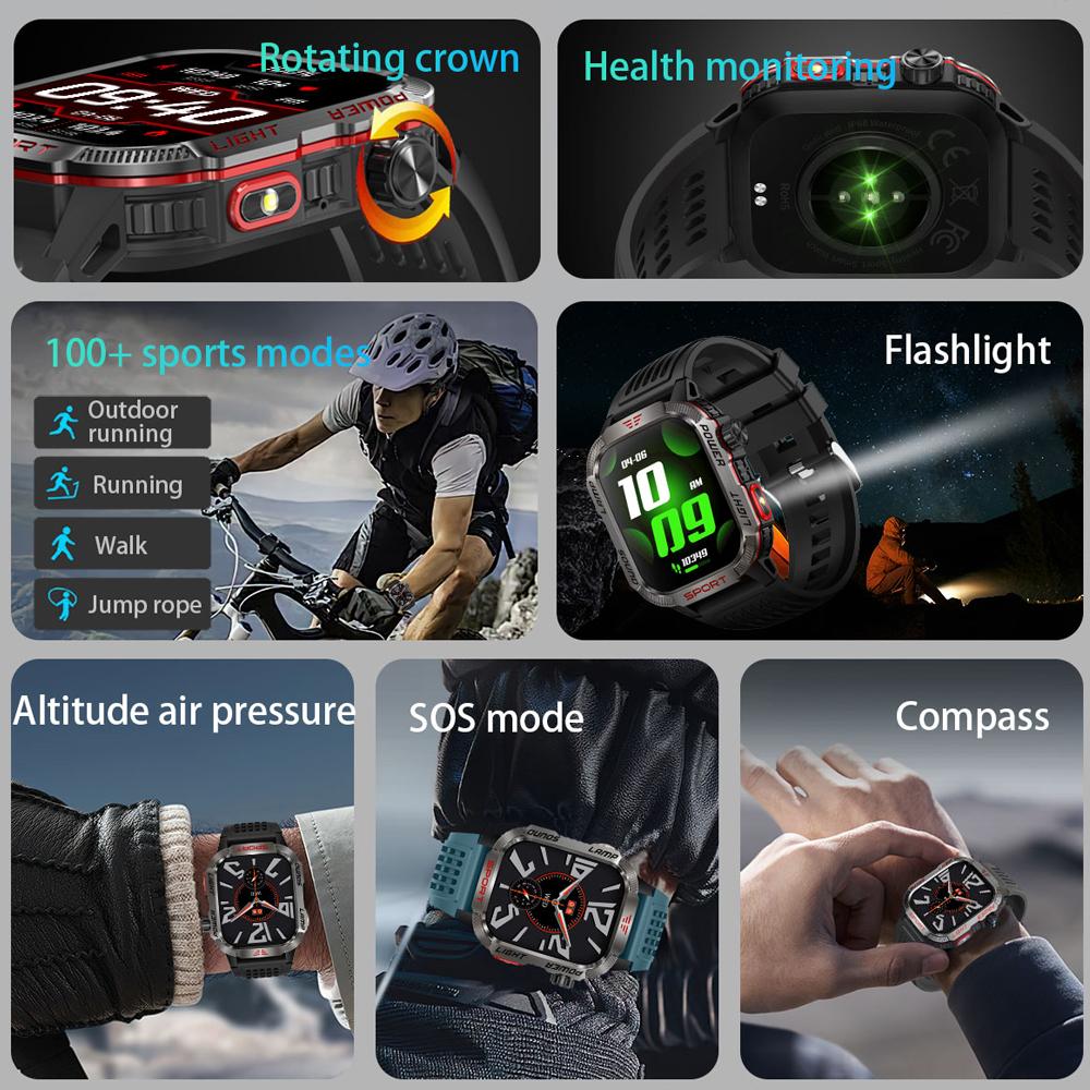 2025 Neue Militär-GPS-Smartwatch Herren Taschenlampe Kompass Wasserdicht Outdoor-Sport-Tracker Bluetooth-Anruf Smartwatch