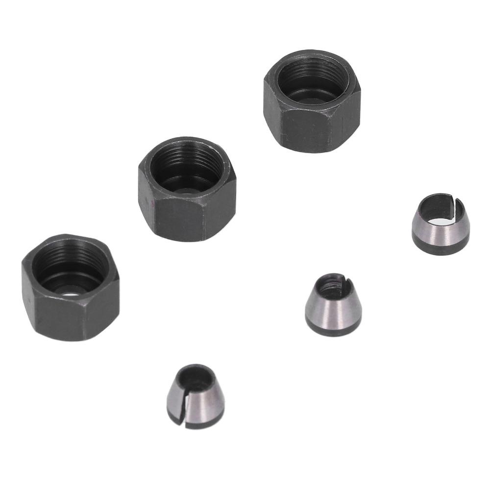6 Pcs 6mm / 6.35mm / 8mm Router Collet Chuck Carbon Steel with Screw Nuts Chuck Adapter Electric Router Clamp