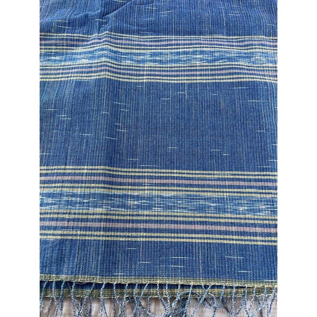 Used Large format indigo-dyed kasuri weave handwoven cotton Sakon Nakhon Thailand shawl