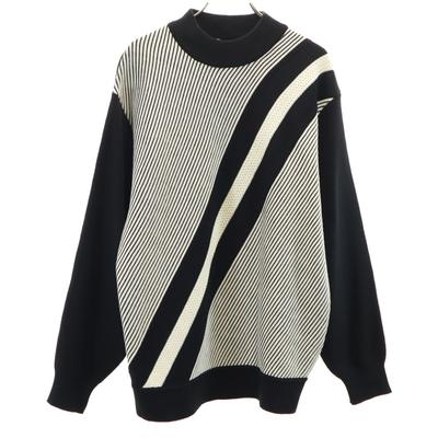 80er 90er Altes Diagonalstreifenmuster Langarmpullover LL schwarz Strick Herren Gebraucht