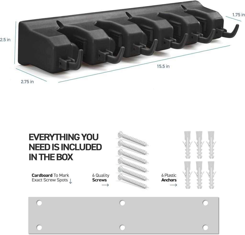 Wandmontiertes Garagenregal mit Haken Multifunktionaler Gartenwerkzeug-Aufhänger Organizer für Schaufel Rechen Besen