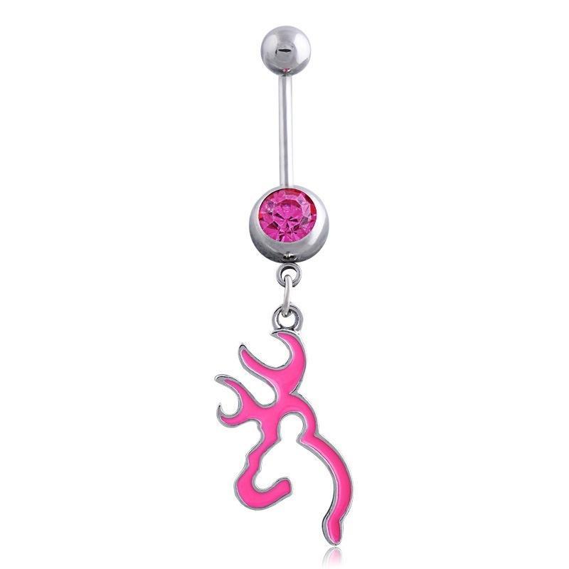 Модный шарм кристалл бриллиант пуговица форма болтается коричневый олень живот пупок кольцо пирсинг ювелирные изделия (Размер: 4,8 см) розовый