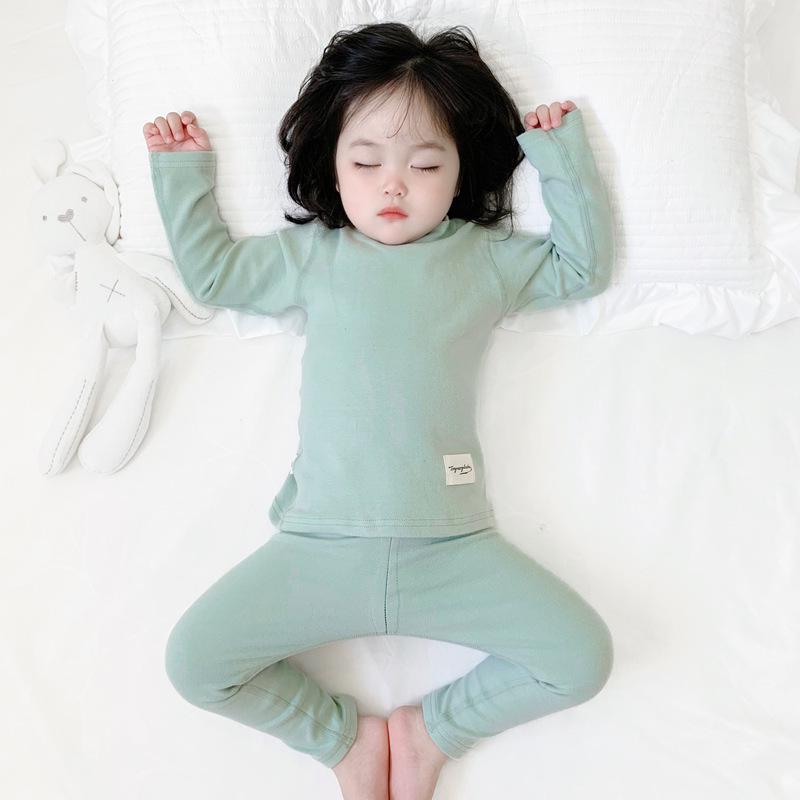 Unisex Baby Cotton Thermal Set: Cozy Brushed High-Neck Top & Trousers for Autumn/Winter