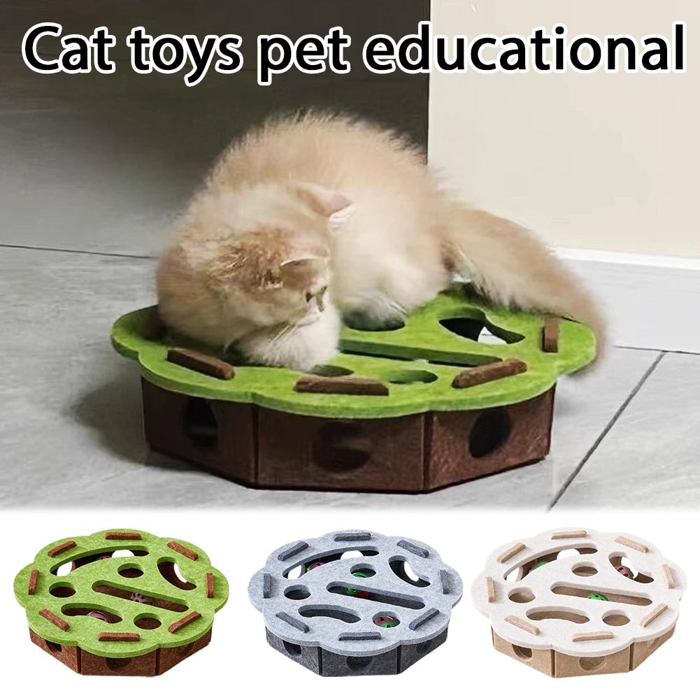 Pet Cat Puzzle Maze Holes Toys Felt Box With Bell Ball Kitten Playing Toys Interactive Funny Cat Supplies