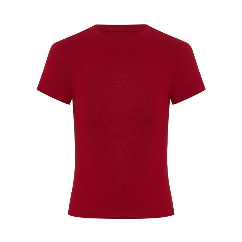Shoulder Pinch Waist Slim Short-sleeved T-shirt Women's Summer New Korean Casual Bottoming Shirt Women's Top