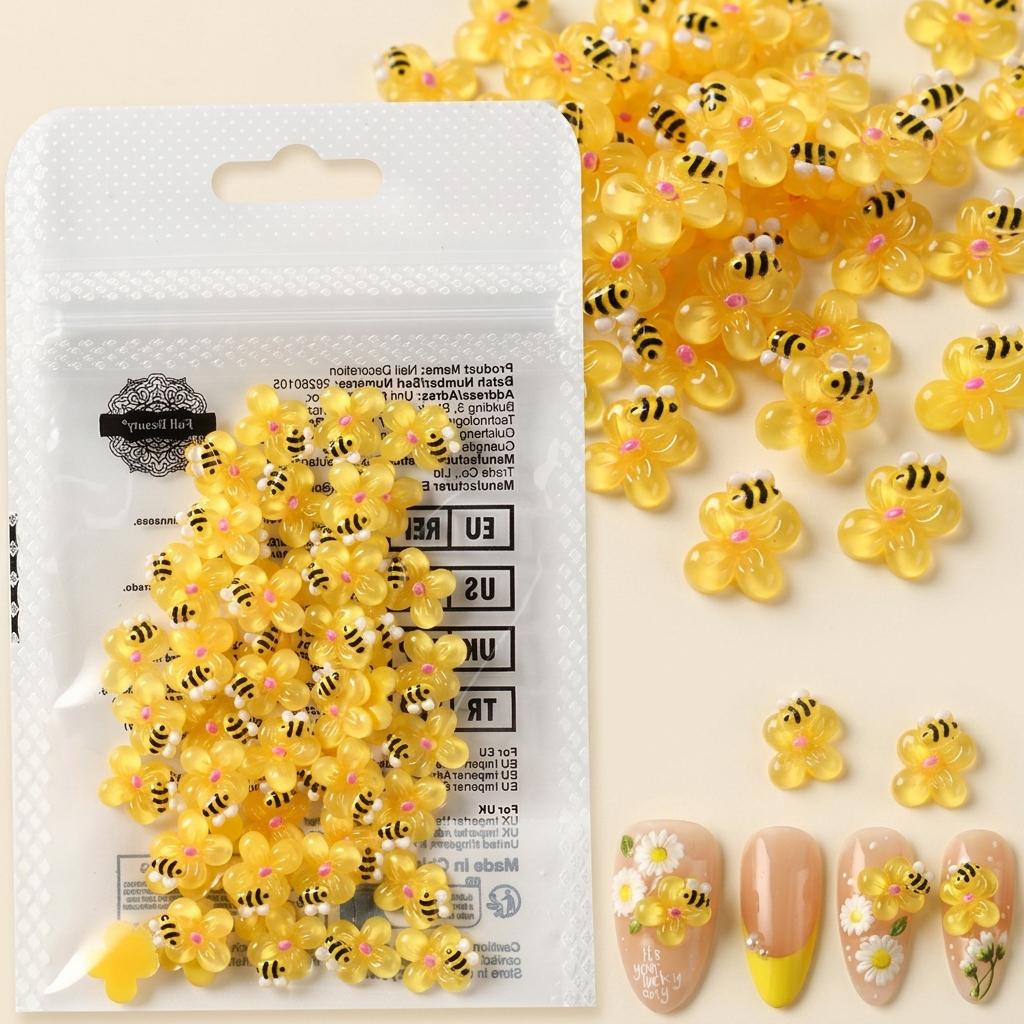 3D Resin Flower Bees Nail Art Decorations for Spring Summer Creative Designs