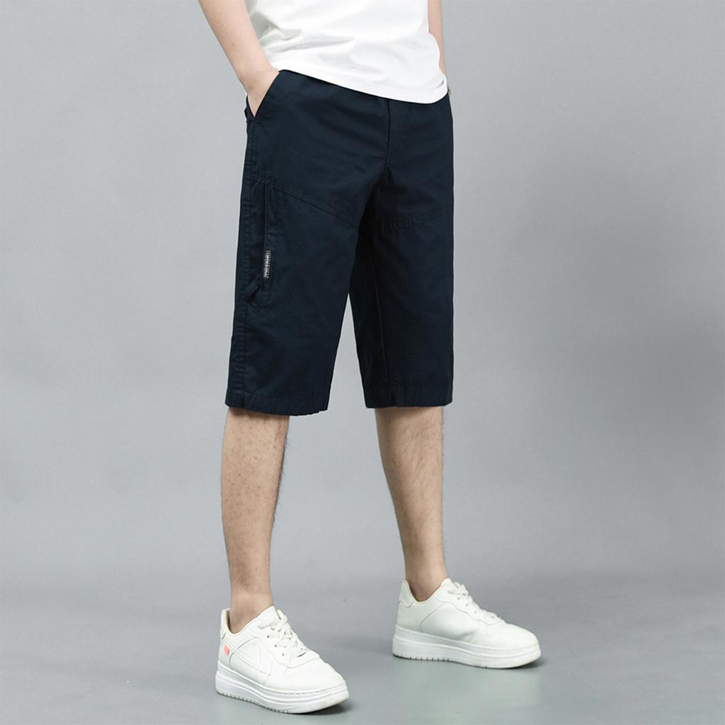 Men's Loose Fit Cargo Shorts with Multiple Pockets Drawstring Waist Casual Knee Length Cotton Shorts for Daily Wear