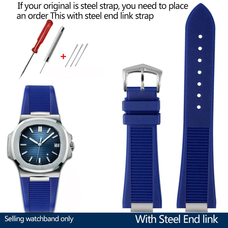 25*13mm Silicone Rubber Watchband For Pa-tek Philippe Nautilus Series 5711/5712/5980 Waterproof Sports Strap Bracelet Brown Blue