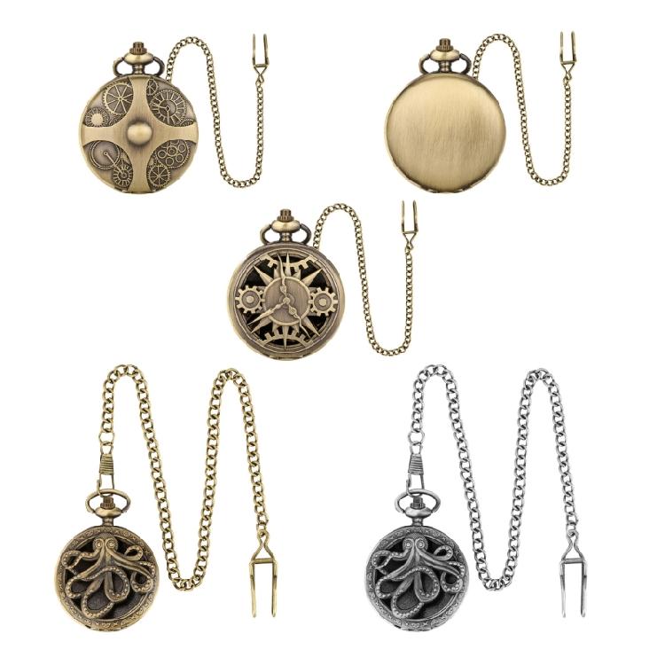 Unique Pocket Watch Case with 7pcs/set Metal Polyhedral Dices Pendant Fob Chain