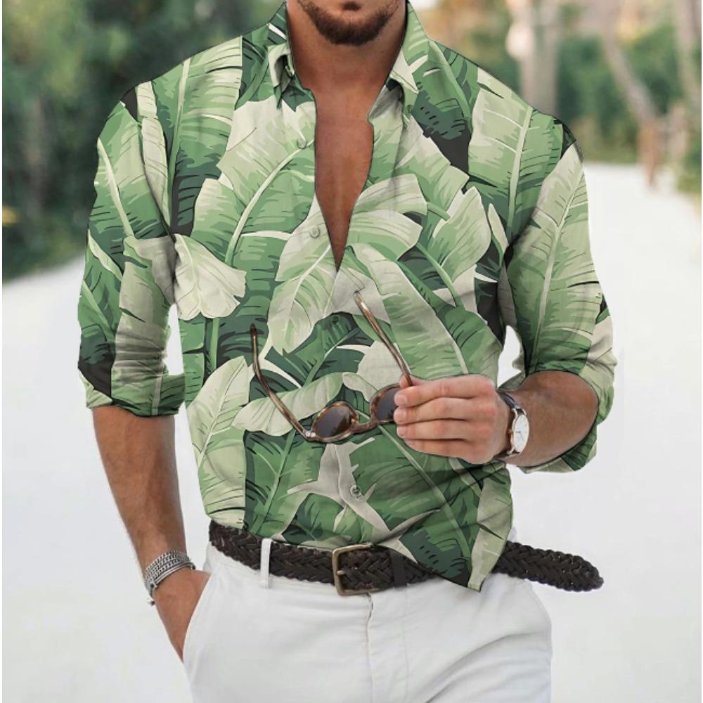 Men's Floral Printed Long Sleeve Shirts Casual Cardigan New Button Holiday Fashion Shirts