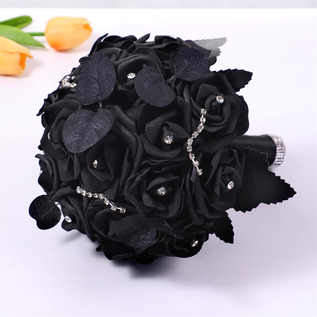 Black Rose Bouquet Dark Romance Artificial Flower Arrangement for Gothic Wedding Halloween Bridal Decorations