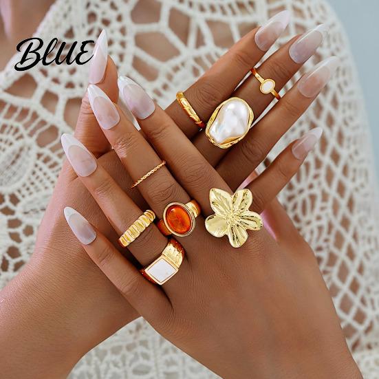 Women's Ring Set 8Pcs/Set Women Stackable Rings Elegant Flower Irregular