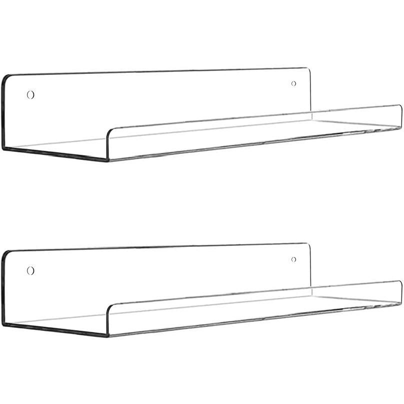 Акриловая плавающая настенная полка-карниз, прозрачные полки для хранения в ванной комнате, акриловая 15-дюймовая невидимая книжная полка (2 упаковки) 2pack