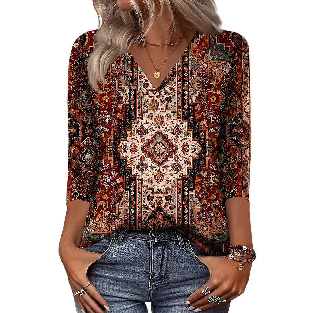 Dámské košile s 3/4 rukávem Topy s výstřihem do V Topy pro volný čas Základní trička Halenka Volné topy