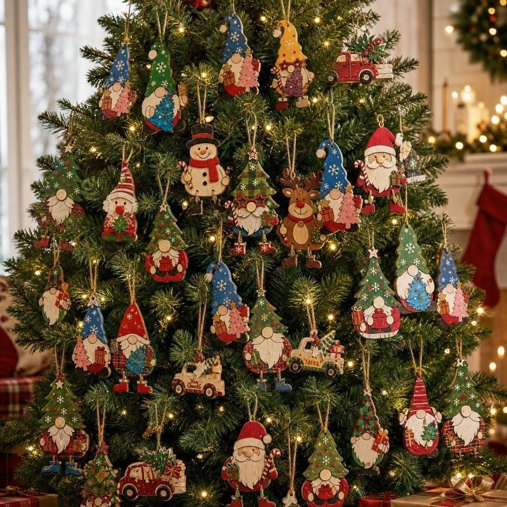 3 Pcs 2D Flat Christmas Tree Ornaments Wooden Christmas Decor Xmas Hanging Pendant Christmas Tree