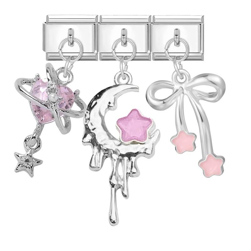 3PCS Brilliant Butterfly Dog Rabbit Shell Tulip Moon Y2K Pendant Charm Links Fit 9mm Stainless Steel Bracelet DIY Making Gift