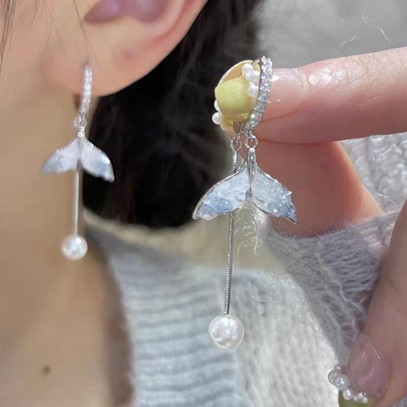 Elegant Blue Mermaid Tassel Earrings - Versatile, Trendy, and Exquisite French Ear Jewelry