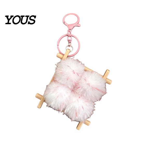 Backpack Accessory Fermented Bean Curd Plush Keychain, Fluffy Doufu Bag Decorative Charm with Keyring, Handbag Purse Decoration Accessories