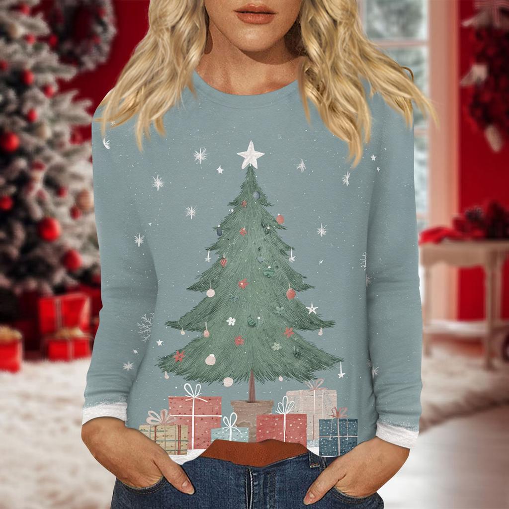 Women's Daily Casual Long-sleeved Printed O-neck Top