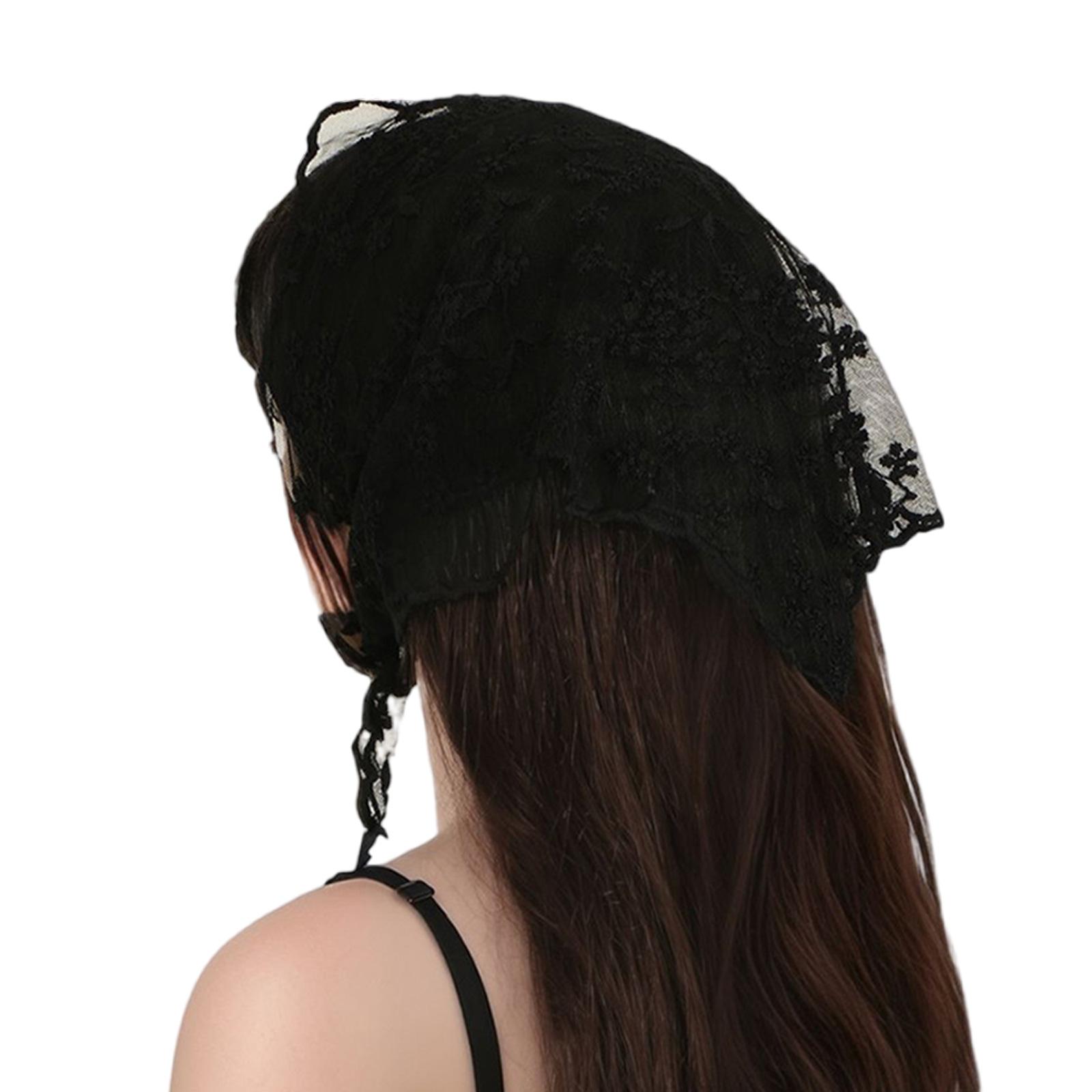 

French Lace Flower Bandana Triangle Head Scarf Comfortable Polyester Multiuse Headwear For Women Casual and Travel Wear чёрный