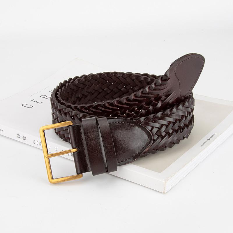 French Retro Hand-woven Cowhide Belt for Women's Classic High-end Feeling with Jeans Skirt Exquisite Women's Belt