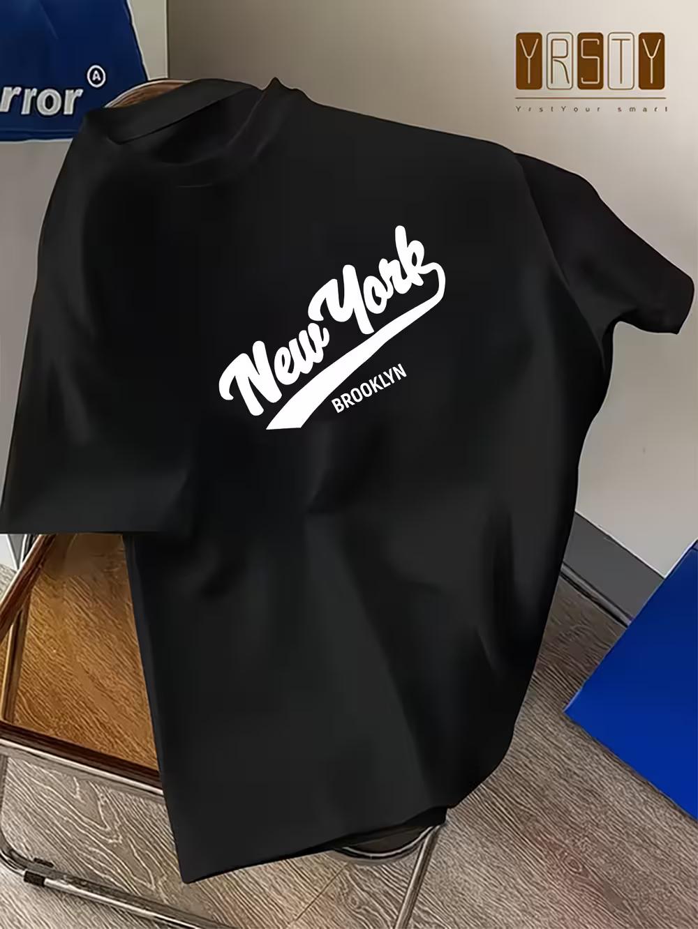 Men S Casual  New York Brooklyn  Graphic Tee - Black Short Sleeve Crew Neck T-Shirt with Stylish Print S