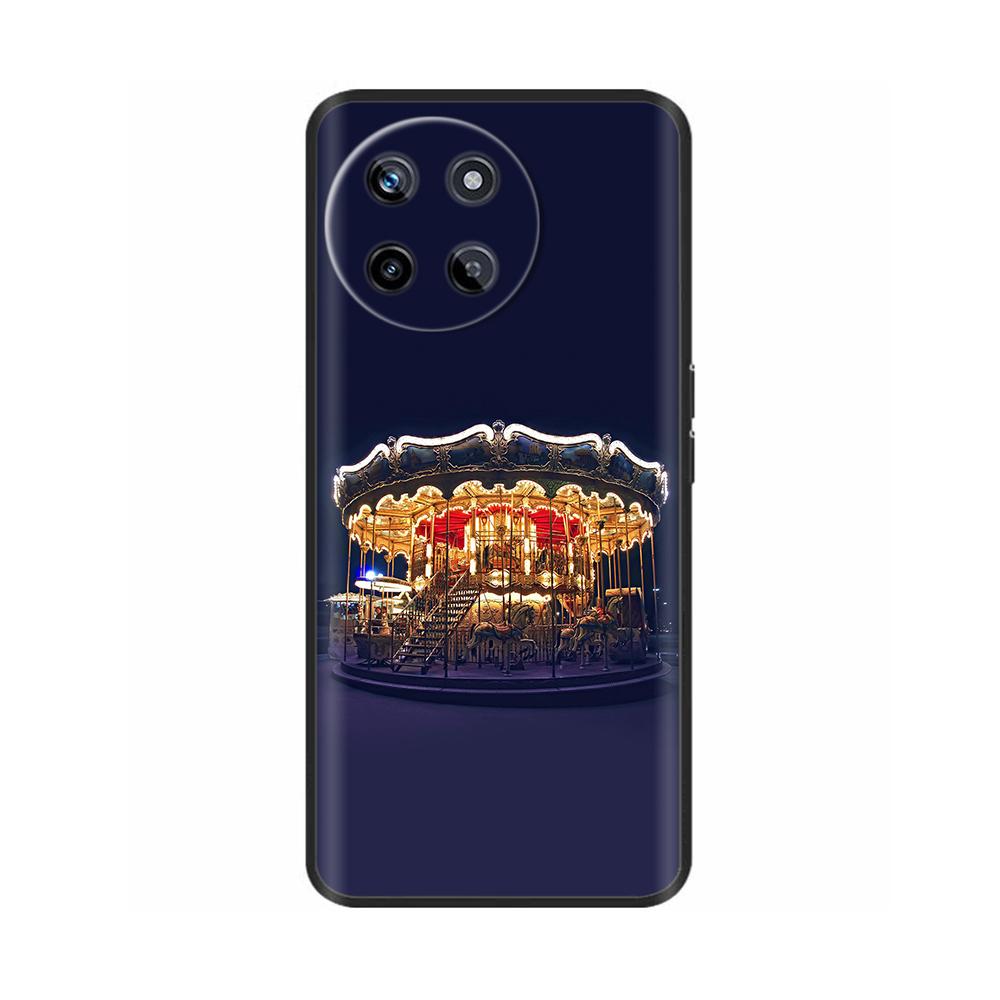 Für Realme 11 4G Hülle Silikon Weich Marmor Blume Schwarzer Stoßfänger Fundas Coque Für OPPO Realme 11 4G 6.43" realme11 Bemalte Abdeckungen