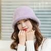 Autumn Winter Women's Cap Japanese Warm Faux Rabbit Hair Bucket Hat Outdoor Travel Fashion Solid Color Round Top Bucket Hats