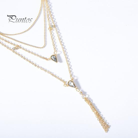 Damen-Halskette, geschichtet, lange Quaste, goldenes massives Metall, erweitert, verstellbar, vier Schichten, sexy, minimalistische Mädchen-Kette, Halskette, Mode-Accessoires