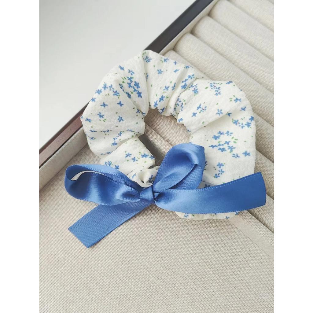 1Pcs Women's Fashionable Bow Small Floral Pattern Large Intestine Circle Hair Accessory For Daily Use