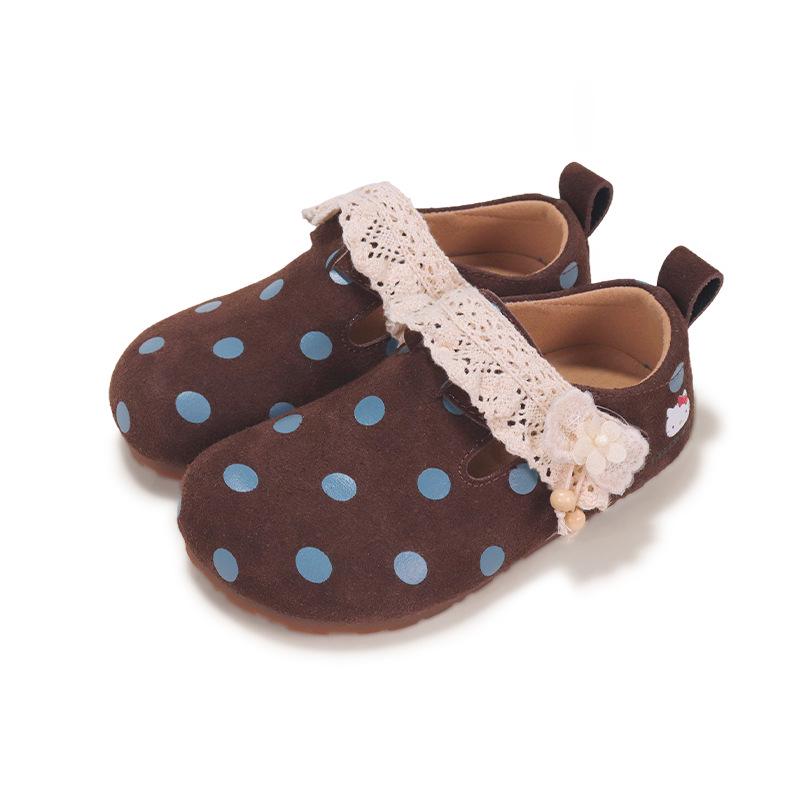

2025 Autumn Kids Korean-Style Retro Polka Dot Soft Sole Birkenstock Shoes for Girls 31 темно-коричневого кольору