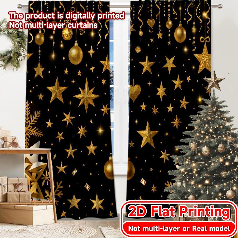 

2D Flat Printing 2pcs Golden Celebration(1) Print Modern Curtains Yarn Curtains Home Decor Ldeal for Translucent digital 100*130 Grommet Top 1pcs