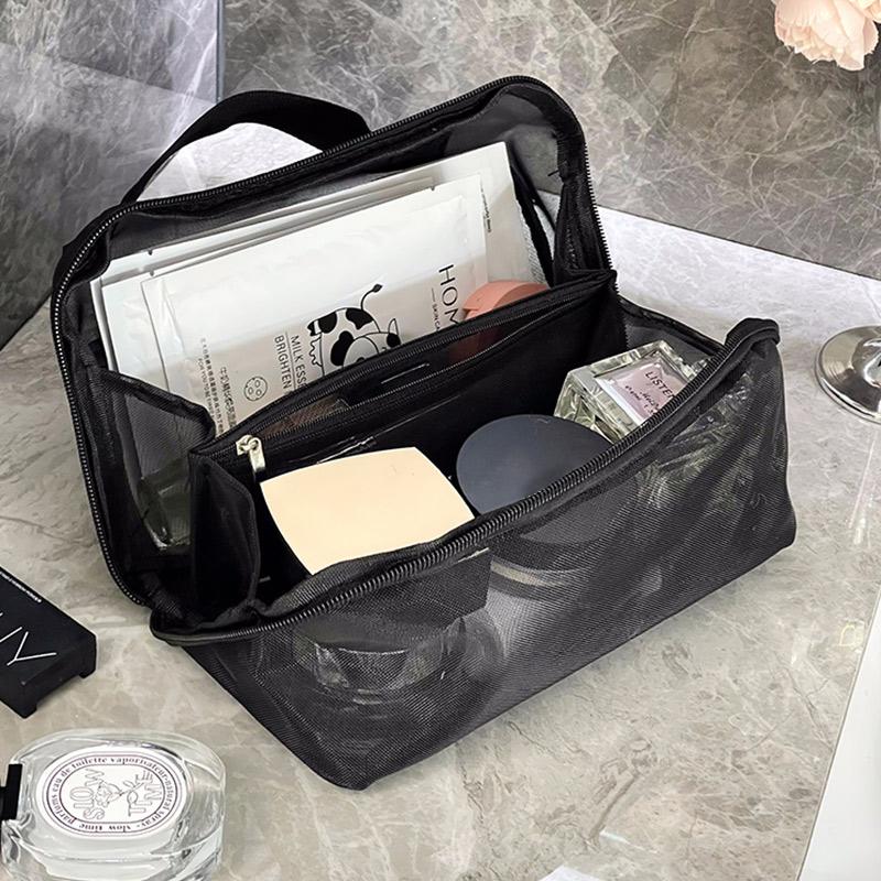 Women Mesh Cosmetic Bag Travel Zipper Toiletry Bags Black Makeup Organizer Female Lipstick Storage Pouch Toiletry Beauty Case