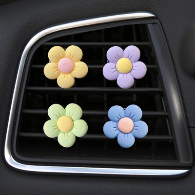 4pcs Car Decorations Cute Cartoon Flowers Car Air Conditioner Air Vent Small Flowers Personalized Interior Decoration Goddess