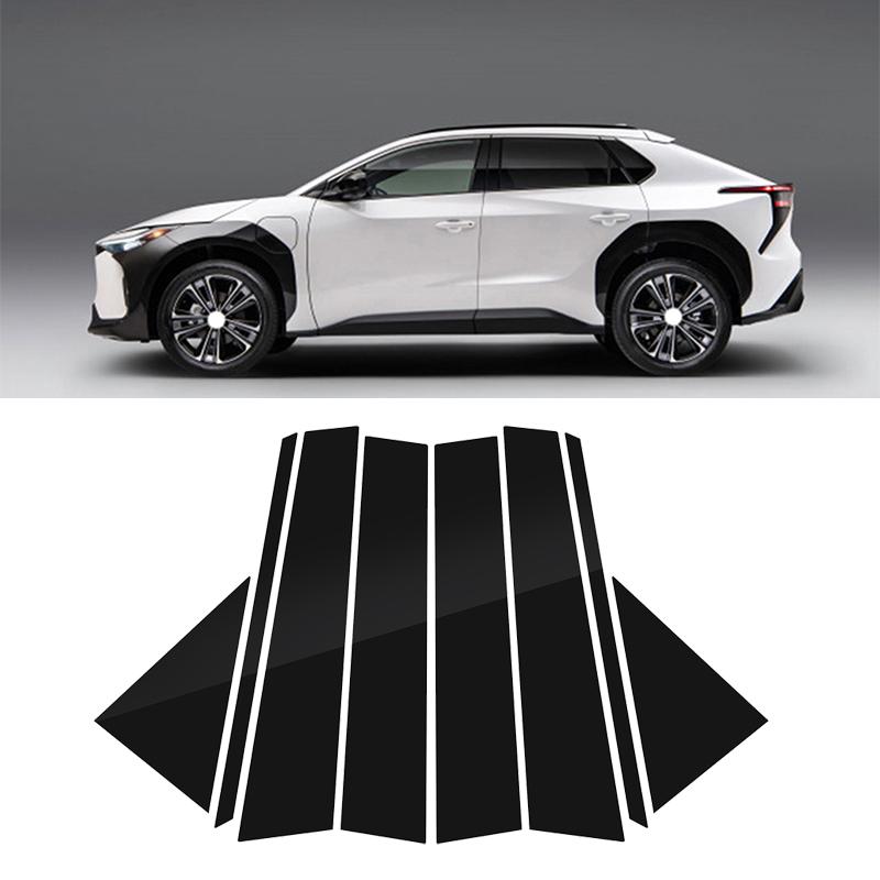 8Pcs Glossy Black Pillar Posts For Toyota BZ4X 2022 2023 Car Window Decoration Cover Door Side Trim Stickers Auto Exterior Parts