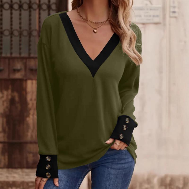 Elegant Plus Size Women S V Neck Long Sleeve Top With Button Decor