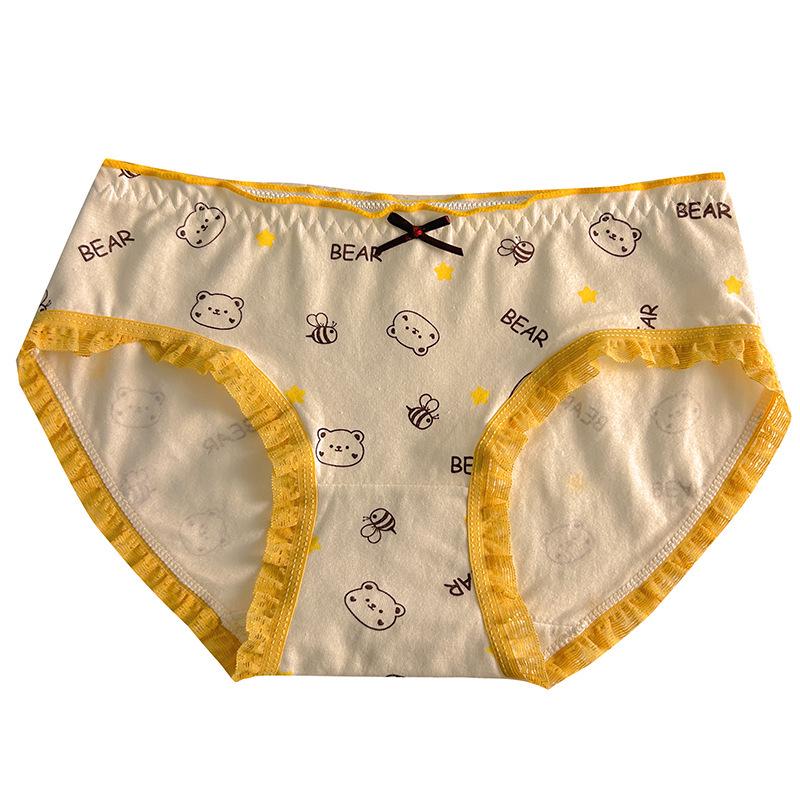 Girls' Cotton Mid-Waist Plaid Panties with Bow - Comfortable & Breathable
