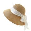 French large brim simple bow straw hat women's spring summer small fresh holiday wind sun hat seaside sun hat