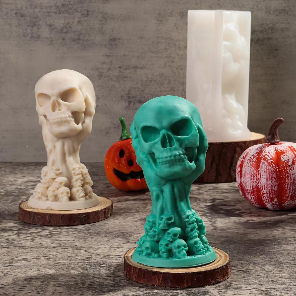 Rose Relief Skull Candle Silicone Mold 3D Halloween Ghost Claw Rose Ball Aromatherapy Pendant Molds Holiday Decor Accessories
