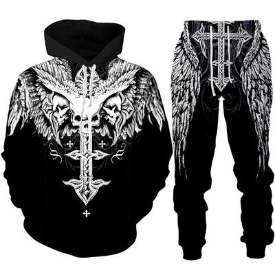 Gothic Skull Tattoo 3D tlačená mikina/tepláková súprava Móda Pánsky Motocykel Motorkár Súprava športového oblečenia Cool Grafika Mikina+Nohavice
