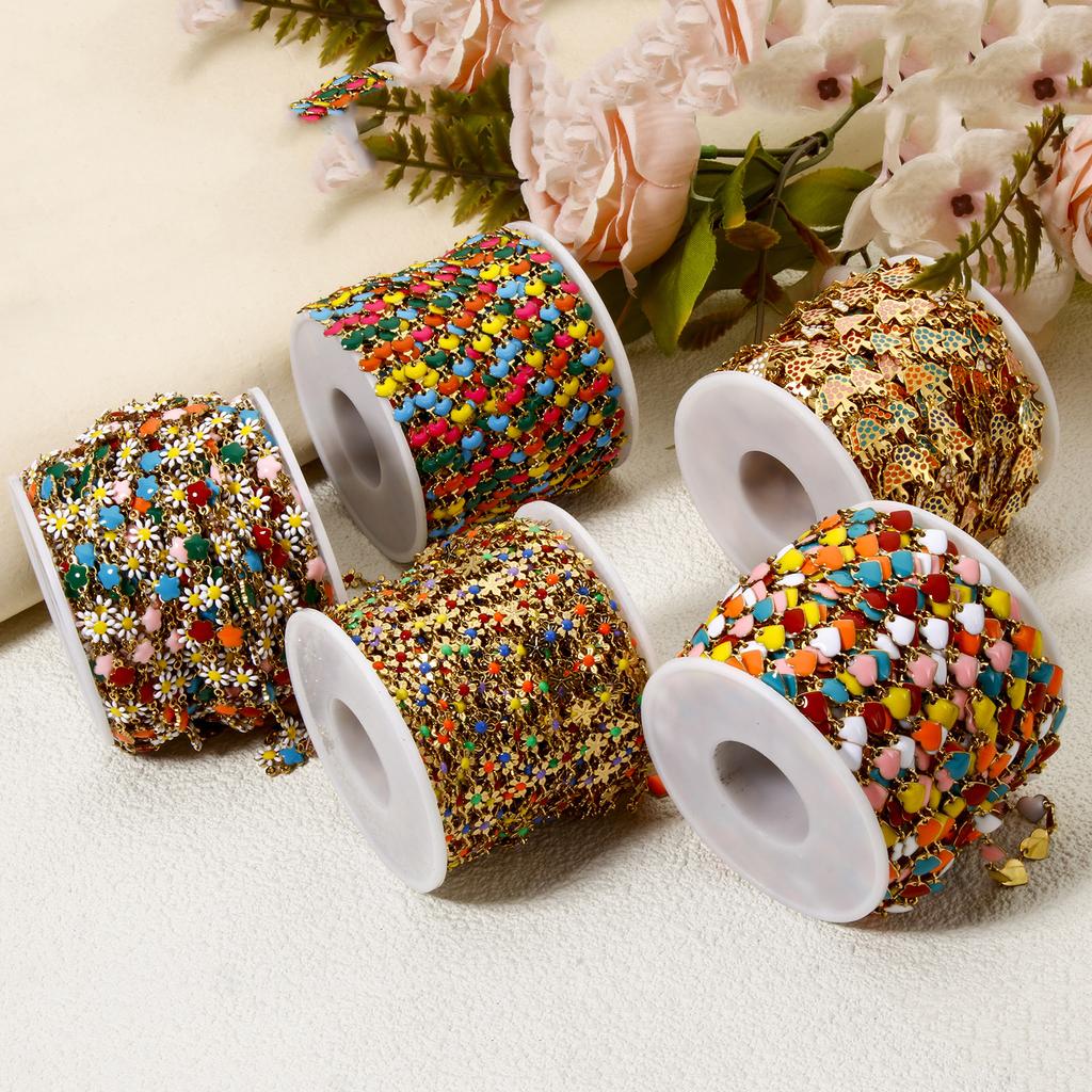 1 Meter Flower Heart  Stainless Steel Link Chain Enamel Colorful Chain For Handmade Jewelry Making Bracelet Necklace Findings
