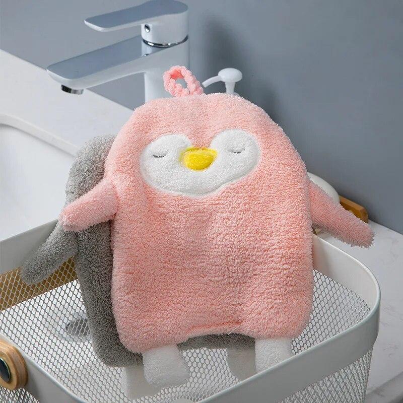 1Pc Cute Penguin Hanging Hand Towel Kitchen Super Absorbent Microfiber Cleaning Wipe Dishcloths Kids Soft Quick Dry Bath Towels