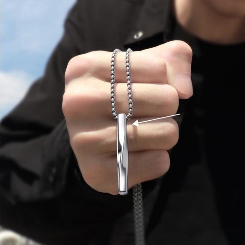 Men's Spiral Titanium Steel Necklace - Minimalist Hip-Hop Style Pendant