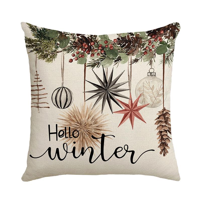 Christmas Pillow Cover Linen Printed Home Sofa Cushion Cover Car Headrest Office Pillowcase Christmas Party Decoration