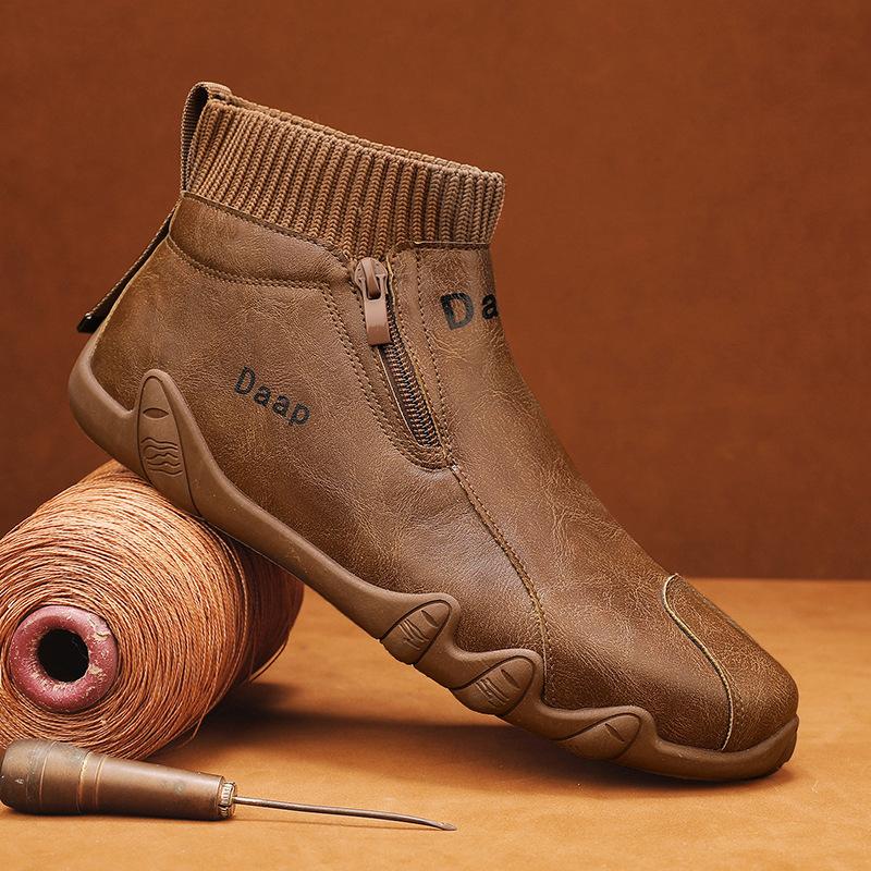 Men's Shoes High-end Winter New Velvet Thickened Snow Shoes Leather Shoes High-top Waterproof Soft-soled Martin Boots