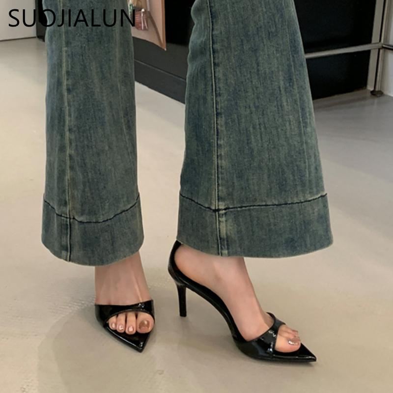 Fashion SUOJIALUN Summer Brand Women Sandal Shoes Fashion Pointed Toe Ankle Strap Ladies Elegant Gladiator Shoes Thin High Heel Pumps