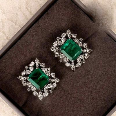 Medieval Imitation Emerald Earrings For Women, Exaggerated Light Luxury Earrings For Autumn And Winter Temperament, Princess Geometric Square Earrings