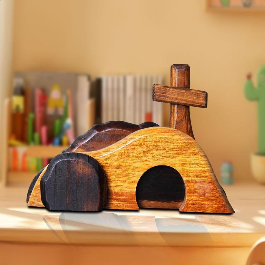 

Пасхальная сцена Пустой гроб с декором в виде креста Статуэтка Деревянный рождественский набор Иисус Украшения Католический Он Воскрес для дома 4 шт. Пустой United States